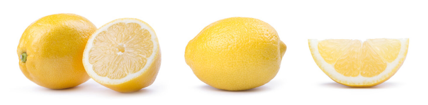 yellow lemon citrus fruit with lemon fruit half isolated on white background with clipping path