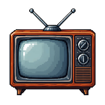 Vintage CRT Television Pixel Art &ndash; Retro Wooden Tube TV Sticker Illustration