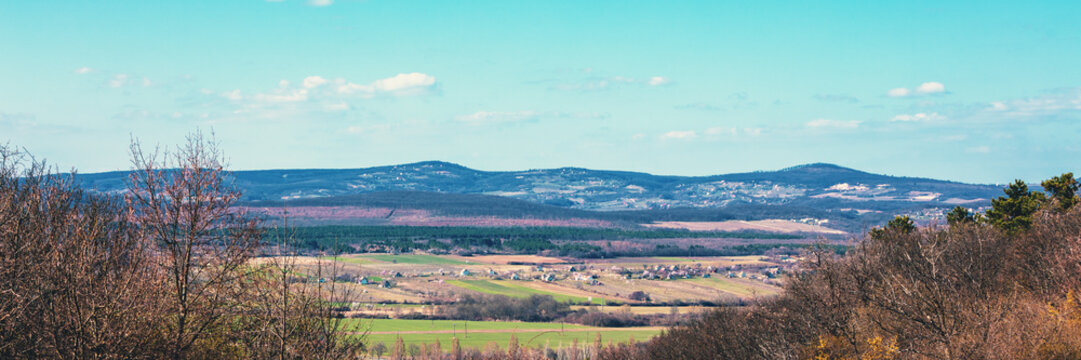 View from above of Tihany peninsula and Balaton lake on a sunny day