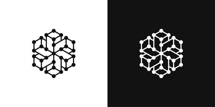 Hexagon network logo. Geometric communication and connection symbol.