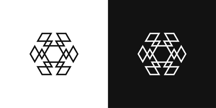 Abstract geometric emblem. Symmetrical interlocking shapes with a modern decorative structure.