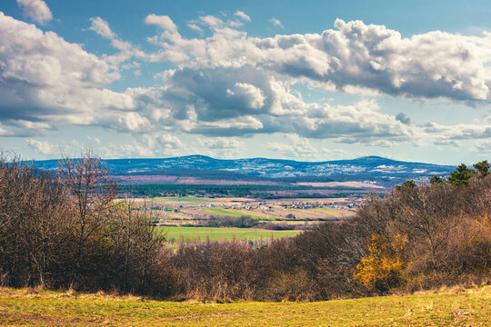 View from above of Tihany peninsula and Balaton lake on a sunny day