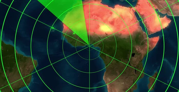 Africa continent map with glowing heat wave overlay and targeting reticle for climate change analysis