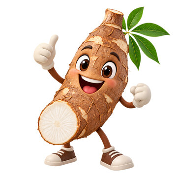 Cute cartoon cassava singkong from Indonesia isolated on transparent background
