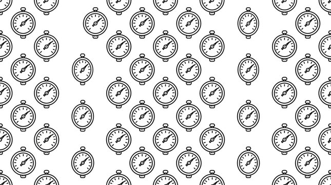 Seamless Pattern of Vintage Pressure Gauges, Industrial Measurement Icons