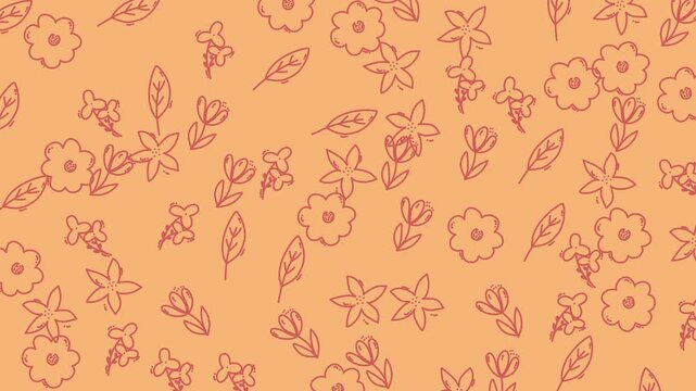 Peach botanical pattern with floral sketches suitable for wallpaper, stationery, textiles, and social media graphics in a simplistic style.
