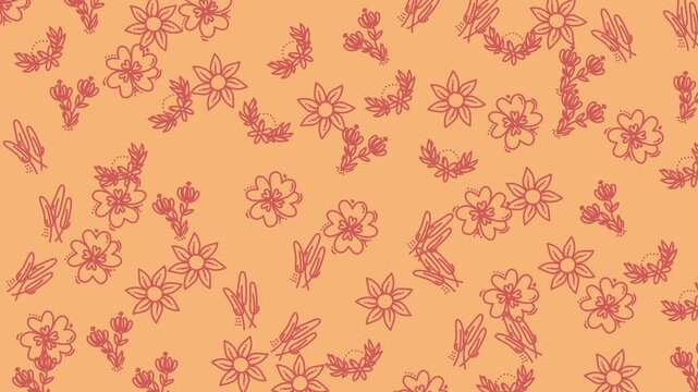 floral patterns for autumn themen on orange backdrop with stylized botanical illustrations 