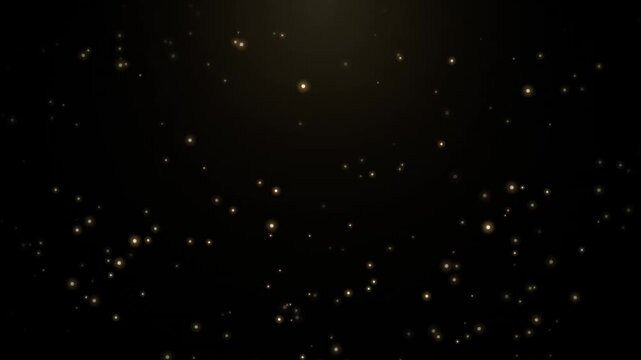 Abstract golden particles glittering and swirling in the darkness, creating a magical and ethereal atmosphere.