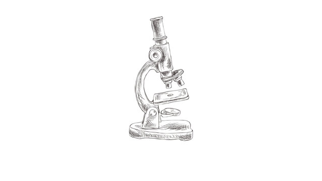 Vintage hand drawn microscope sketch illustration isolated on plain white background