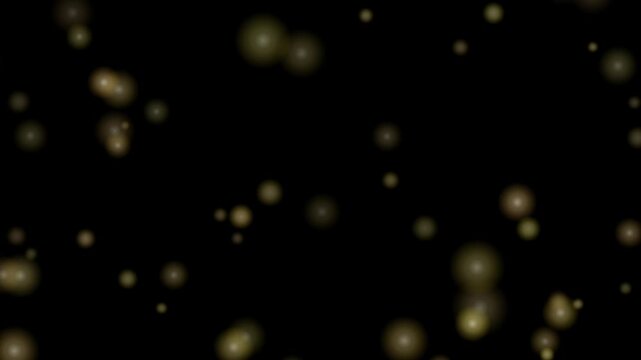 Golden glowing particles sparkle and drift against a dark backdrop, creating an ethereal and magical atmosphere of enchantment and wonder.