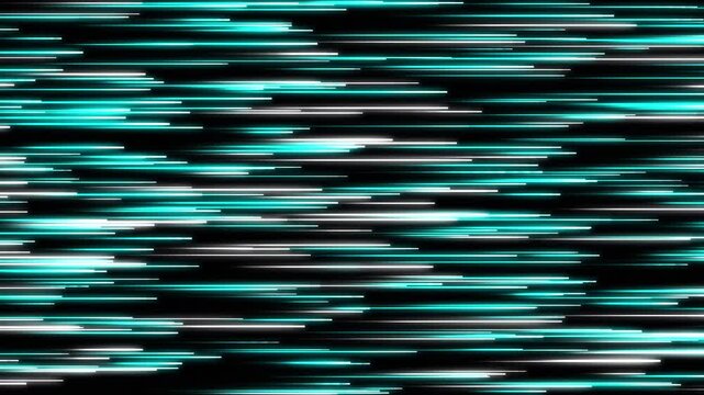 Abstract digital art representing a vibrant stream of horizontal lines in shades of teal and white, creating a dynamic and futuristic visual effect.