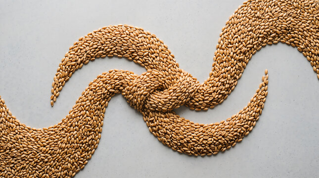Creative arrangement of grains forming artistic swirling pattern on flat surface