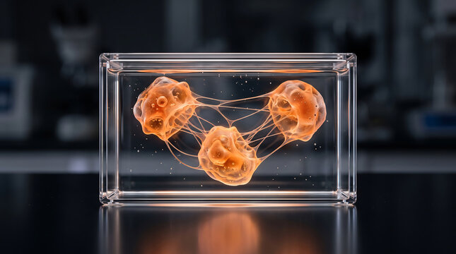 Three jellyfish creatures floating inside clear rectangular container with glowing light effect