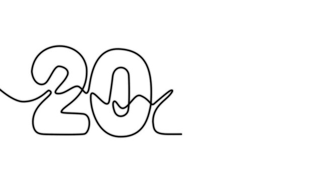 2027 new year continuous line art clip self drawing animation on white background. single one line art written outline sketch illustration 2027 year numbers video