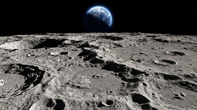 Lunar craters beneath distant Earth