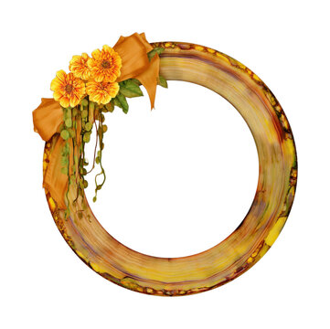 PNG Autumn floral wooden frame with rustic decorative wreath