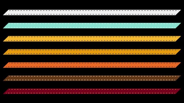 Colorful expanding ribbon banners with dashed lines, looping animation with alpha channel