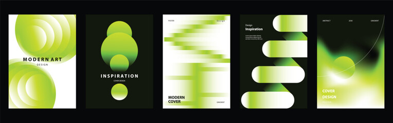 Naklejka na ściany i meble Green Gradient Cover Vector Collection with Neon Organic Shapes, Blurred Light Effects, Modern Abstract Cards and Futuristic Editorial Layouts