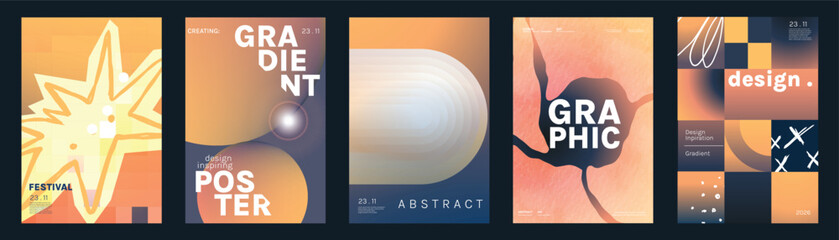 Modern Gradient Poster Vector Collection with Warm Orange Shapes, Soft Blur, Geometric Composition and Contemporary Graphic Cover Layouts