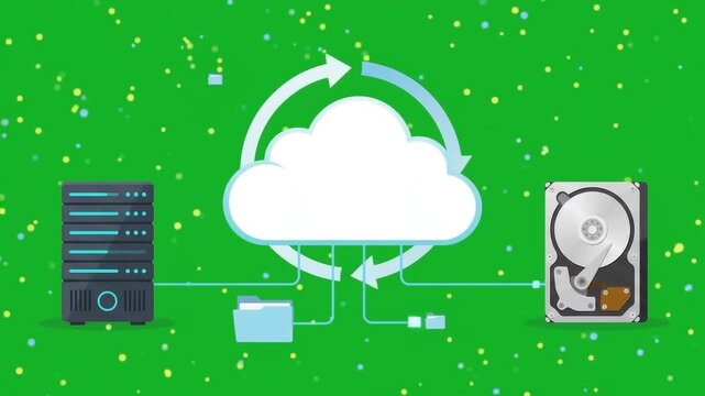 Cybersecurity server animation with protective digital shield, data protection on green screen