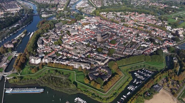 Aerial View of Grote Kerk and Historic Center of Gorinchem, Netherlands