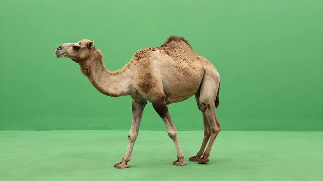 Camel Walking Gracefully on Green Background