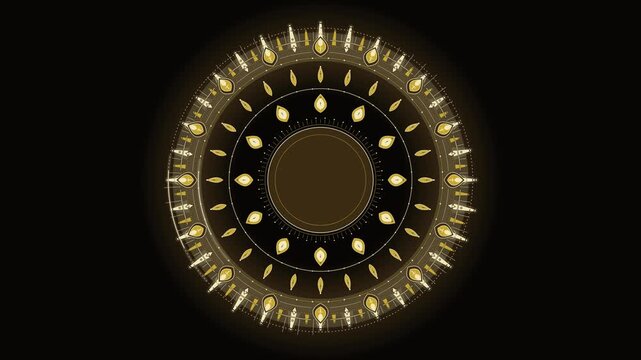 Golden ornamental circular mandala pattern rotating seamless loop motion background