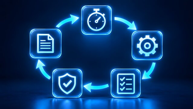 Continuous Improvement Process Cycle with Time Management and Security Icons