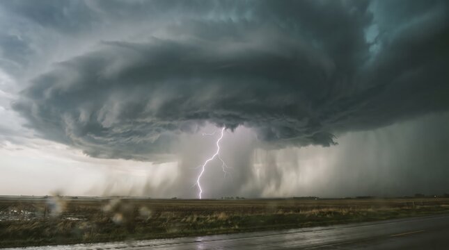 Lightning over rural fields