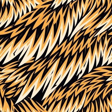 Tiger pattern featuring sharp jagged stripes in a seamless high contrast macro composition for streetwear apparel and textile design