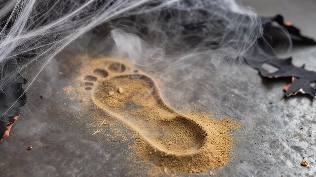 Mysterious Footprint Appears Amidst Halloween Decorations