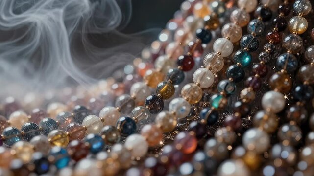 Ethereal Smoke Rising Above a Colorful Bead String Display