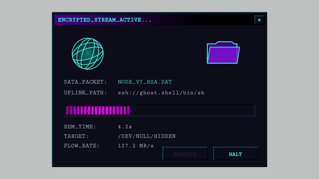 Hacker Style Encrypted Stream Dialog Silver Background Animation