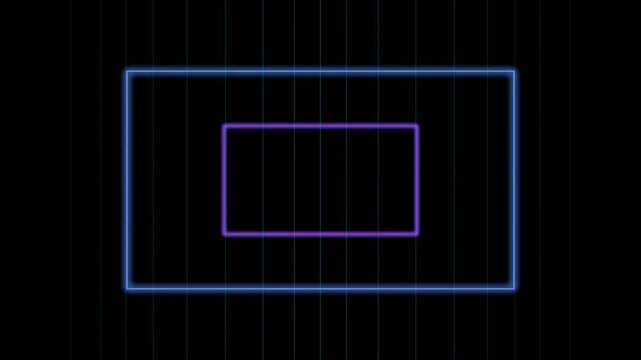 Neon Rectangular Frames Pulsating On A Dark Vertical Grid Background Representing A Continuous Seamless Loop Of Digital Data Flow And Futuristic Cyber Connectivity In Motion Graphics.