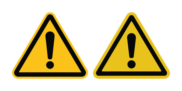 Warning triangles with black exclamation marks isolated on yellow background for safety signage.