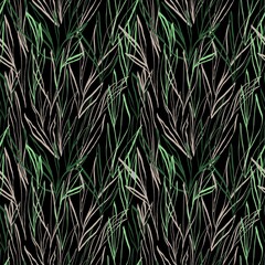 Obraz premium seamless pattern, botanical, botanical pattern, abstract, grasses, foliage, grass, leaves, nature, greenery, green, beige, white, minimalist, minimal, line art, hand drawn, sketch, illustration.