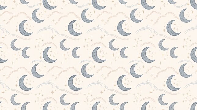Twinkle star moon seamless pattern with celestial clouds on beige