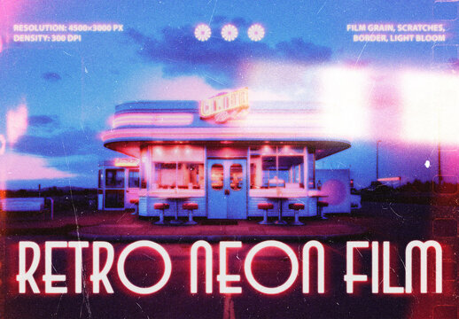 Retro Neon Film Photo Effect For Poster And Social Media Design