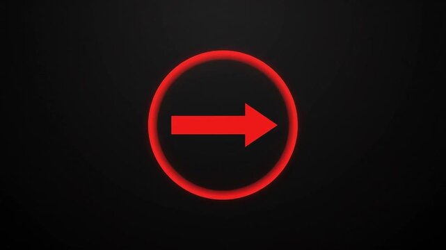 Glowing red arrow icon inside a circular grid on dark background
