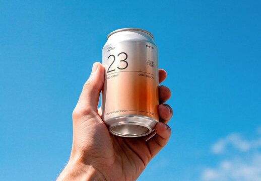 Soda Can Mockup With Sky Backdrop For Branding And Merchandise Design