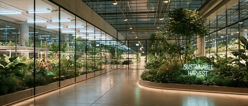 Modern Indoor Atrium Landscape with Plants