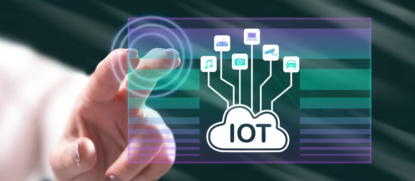 Woman touching an iot concept