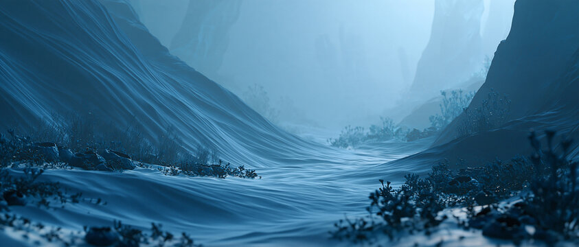 Mystic Blue Mountain Canyon River Landscape