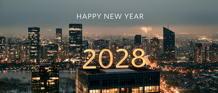 New Year 2028 Cityscape Night Skyline Banner