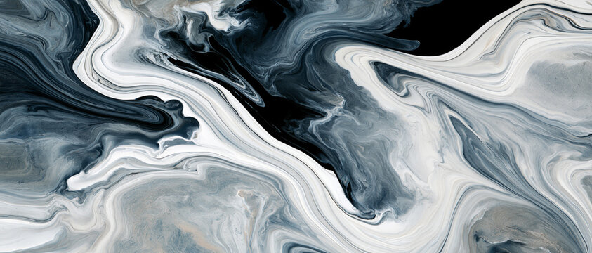 Abstract Dark and White Marble Swirls Texture