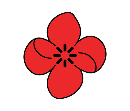 Simple four petaled red flower icon with a central stamen detail