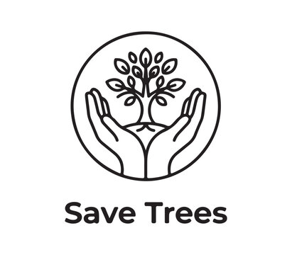 Save trees ecology concept line icon with hands protecting growing plant