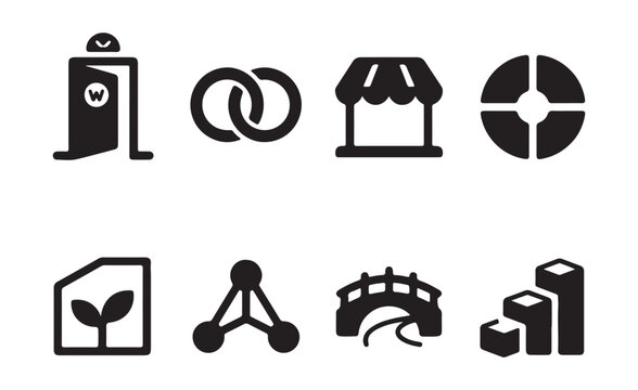 Collection of various business and lifestyle icons including store and environment