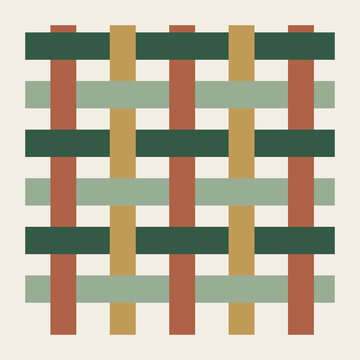 Interlaced green and clay bands in a woven vector composition