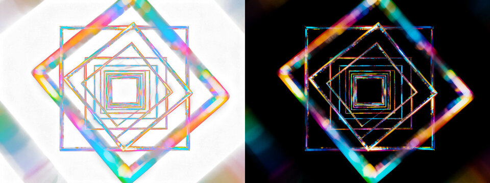 Luminous, iridescent concentric diamond patterns, creating a mesmerizing portal of expanding chromatic light trails on a deep black void